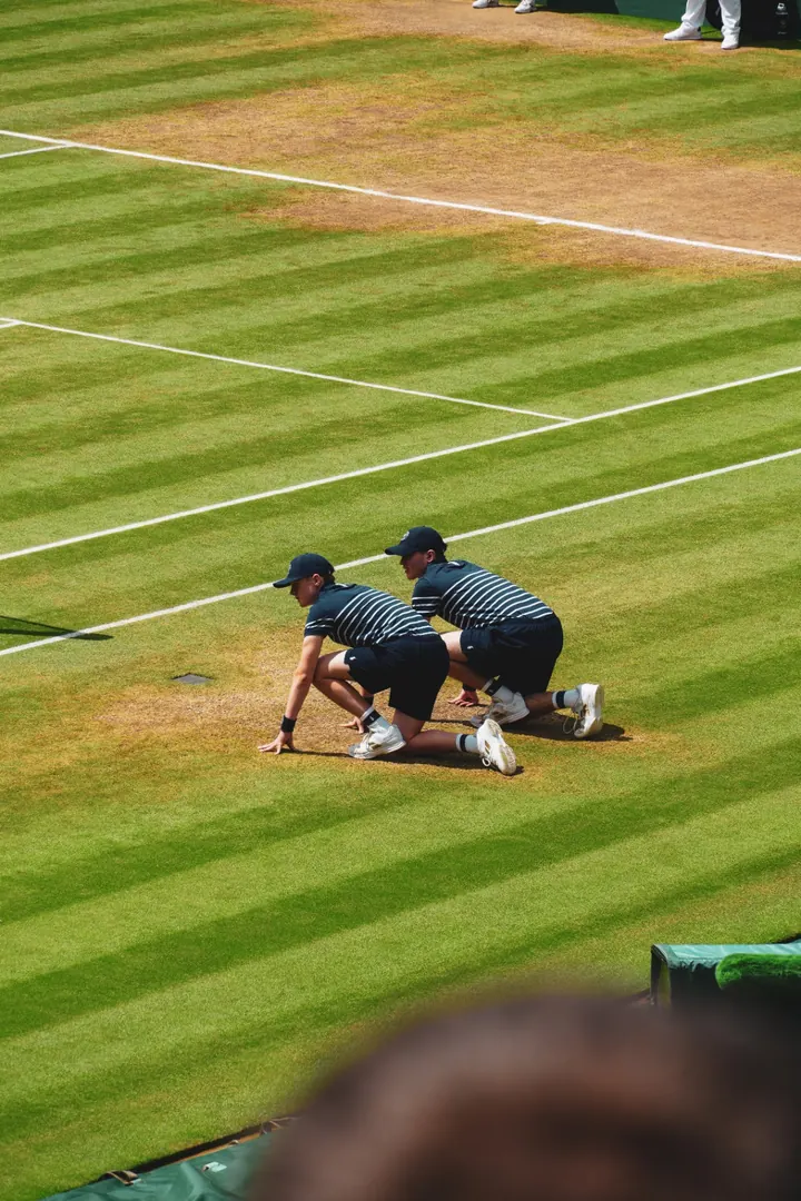 Ball boys poised at the baseline