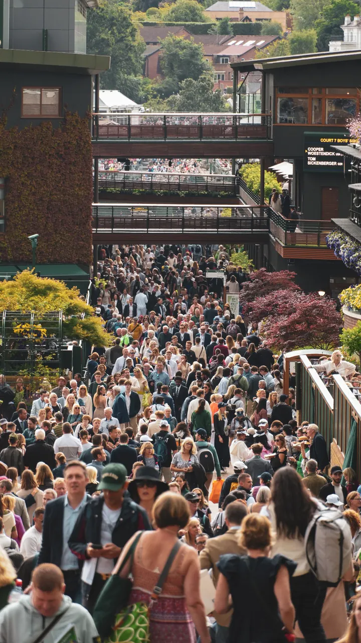 Crowds streaming through the SW19 grounds
